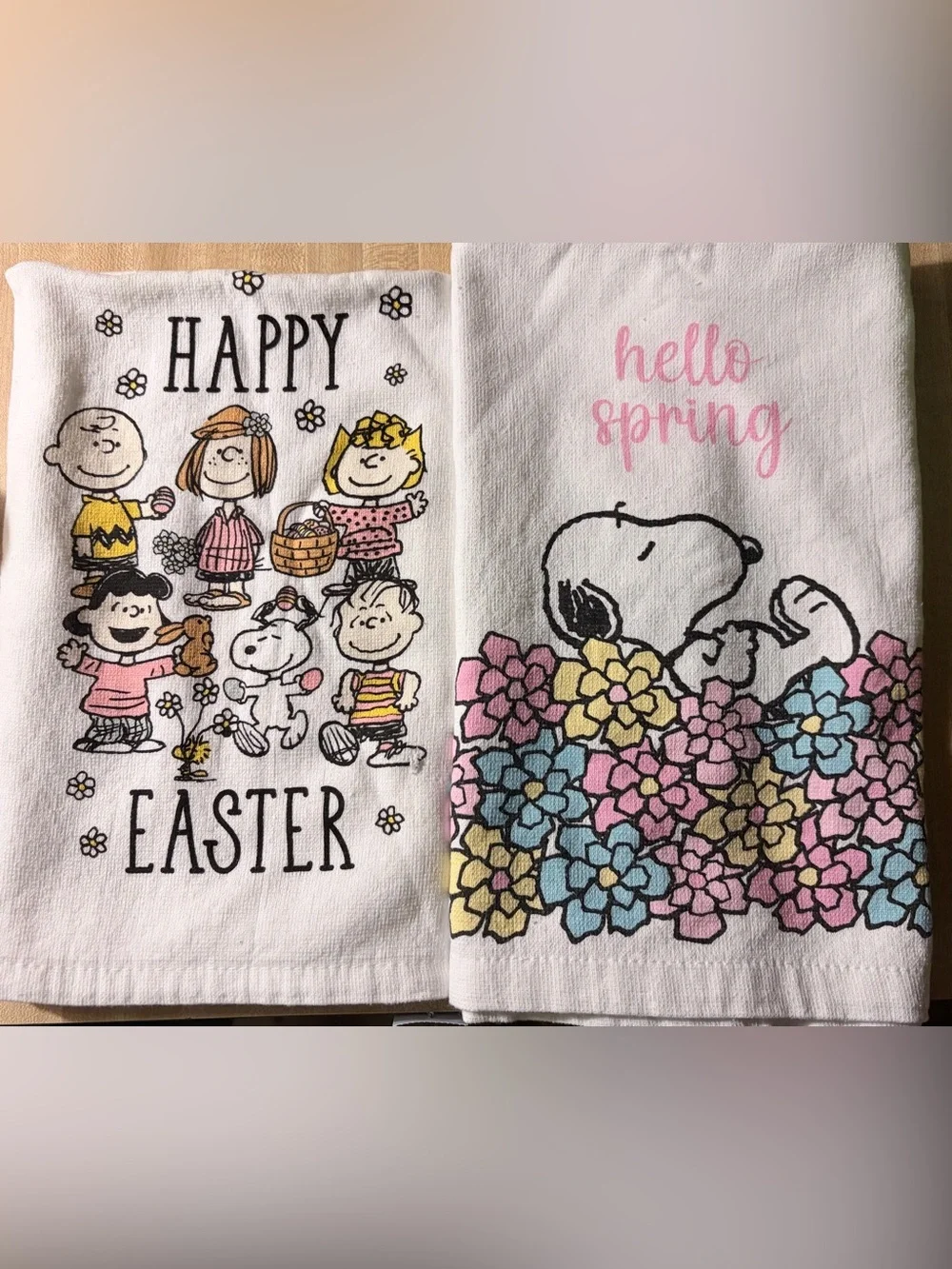 Peanuts 'Happy Easter' & 'Hello Spring' Cotton Kitchen Towels - White